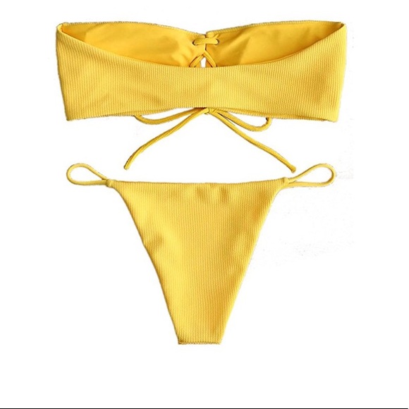 Ribbed Yellow 2 piece Bikini - Picture 3 of 4